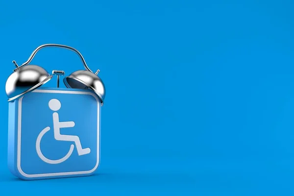 Símbolo Handicap Con Despertador Aislado Sobre Fondo Azul Ilustración —  Fotos de Stock