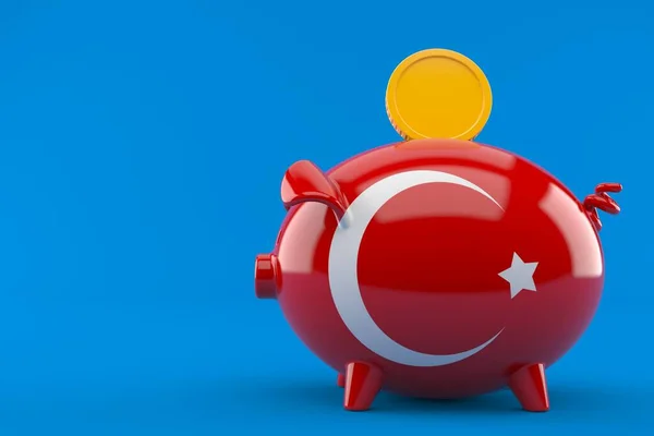 Свинка Банка Турецким Флагом Изолированы Синем Фоне Иллюстрация — стоковое фото