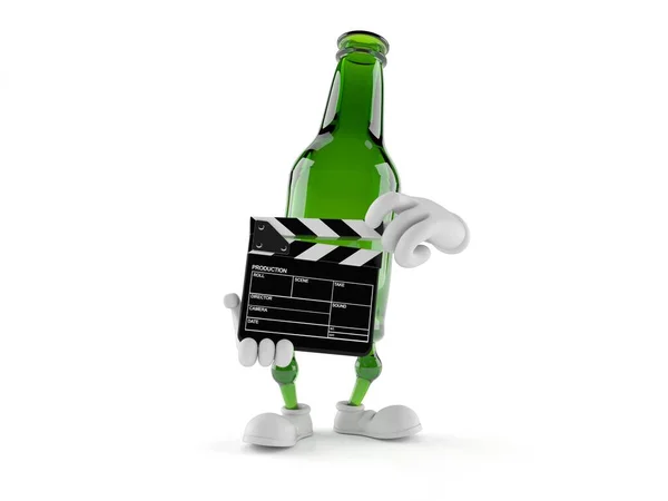 Caráter Garrafa Vidro Verde Segurando Clapboard Isolado Fundo Branco Ilustração — Fotografia de Stock