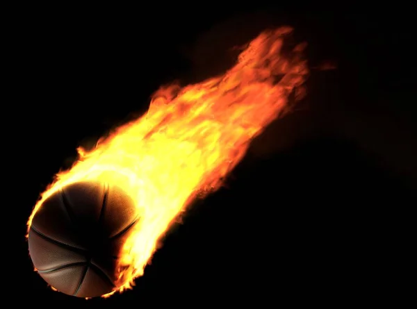黒を背景にした火の上のバスケットボールボール 3Dイラスト — ストック写真