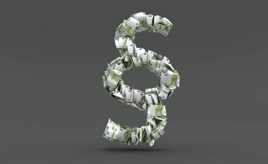 Gri arka planda izole edilmiş, paragraf sembolü şeklinde Avro para birimi. 3d illüstrasyon