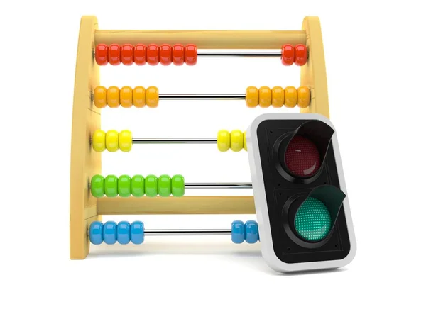 Trä Abacus Med Grönt Trafikljus — Stockfoto