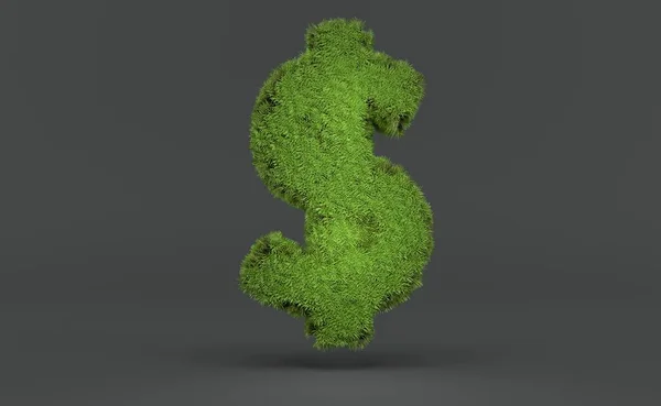 灰色の背景に草で作られたドル記号 3Dイラスト — ストック写真