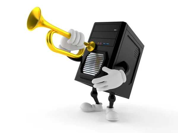 Computer Personage Speelt Trompet Geïsoleerd Witte Achtergrond Illustratie — Stockfoto