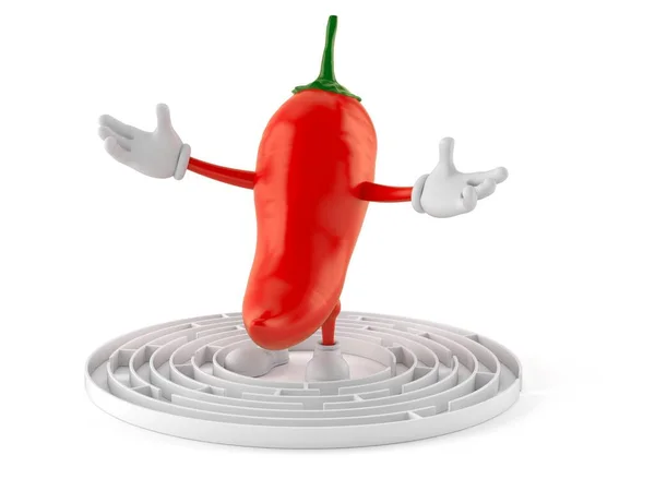 Hot Chili Peppar Karaktär Inuti Labyrint Isolerad Vit Bakgrund Illustration — Stockfoto