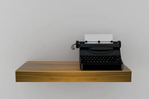 Typewriter Houten Plank Geïsoleerd Grijze Achtergrond Illustratie — Stockfoto