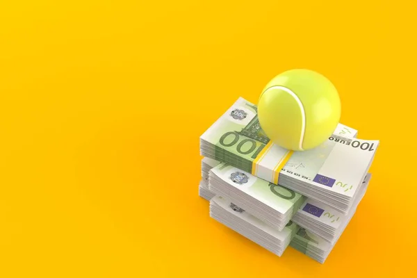 Bola Tenis Menumpuk Uang Yang Terisolasi Dengan Latar Belakang Oranye — Stok Foto