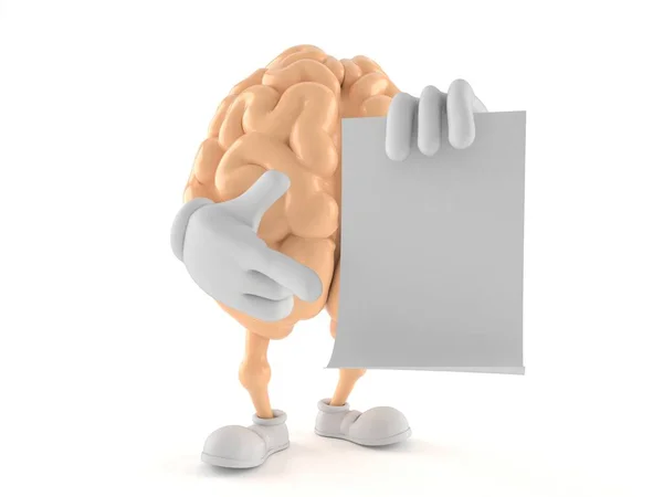 Charakter Mózgu Trzymający Pusty Arkusz Papieru Odizolowany Białym Tle Ilustracja — Zdjęcie stockowe