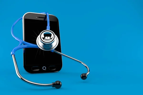 Teléfono Inteligente Roto Con Estetoscopio Aislado Sobre Fondo Azul Ilustración — Foto de Stock