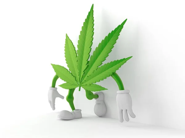 Cannabis Character Leaning Wall White Background Illustration — Stock Photo, Image