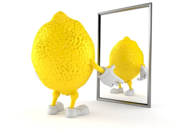 Personagem Limão Olhando Espelho Isolado Fundo Branco Ilustração — Fotografia de Stock