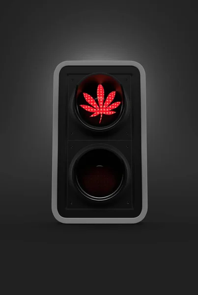 Rode Cannabis Symbool Het Verkeerslicht Grijze Achtergrond Illustratie — Stockfoto