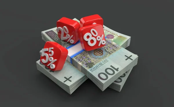 Prozentsymbole Auf Polnischer Währung Isoliert Auf Grauem Hintergrund Illustration — Stockfoto