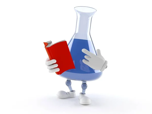 Chemistry Flask Character Reading Book Isolated White Background Illustration — Stock Photo, Image
