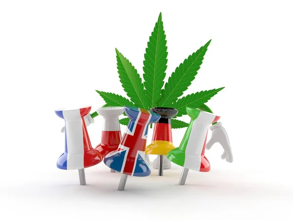 Cannabis Karaktär Med Tumstift Flaggor Isolerade Vit Bakgrund Illustration — Stockfoto