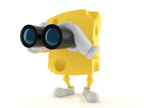 Cheese Character Looking Binoculars Isolated White Background Illustration — Stock Photo, Image