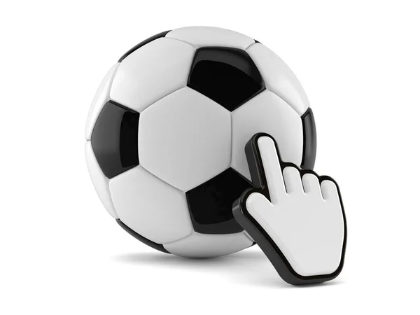 白い背景に隔離されたWebカーソルを持つサッカーボール 3Dイラスト — ストック写真