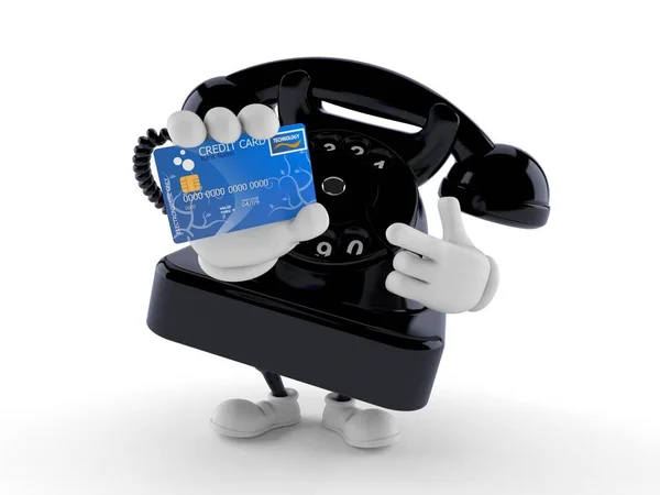 Caráter Telefone Segurando Cartão Crédito Isolado Fundo Branco Ilustração — Fotografia de Stock