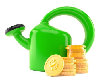 Beyaz arka planda izole edilmiş bozuk paralarla dolu bir su kutusu. 3d illüstrasyon