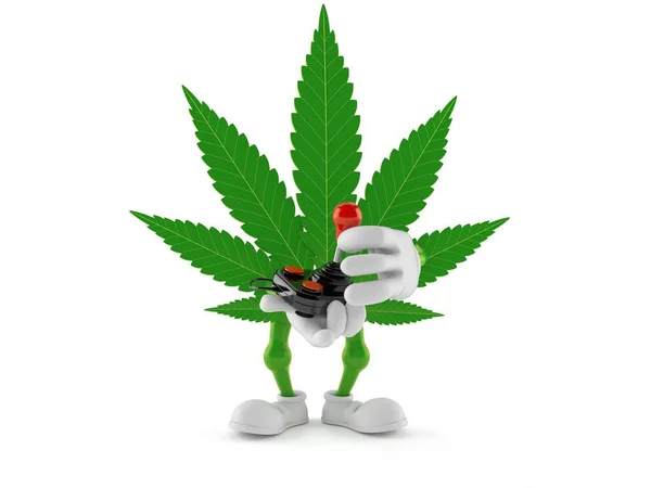 Cannabis Charakter Mit Retro Steuerknüppel Isoliert Auf Weißem Hintergrund Illustration — Stockfoto