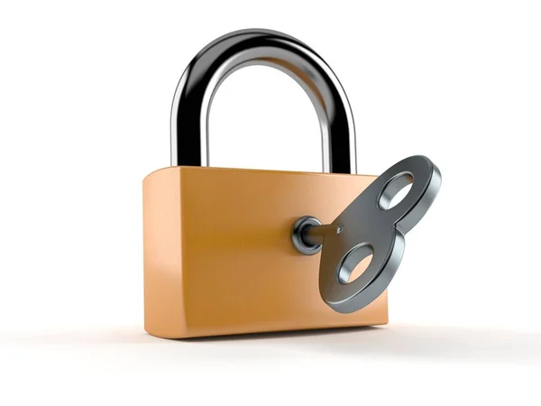 Padlock Clockwork Key Isolated White Background Illustration — Stock Photo, Image