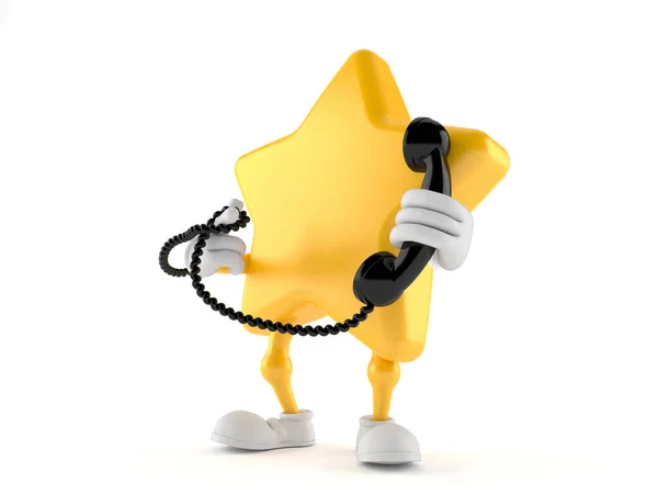 Personagem Estrela Segurando Aparelho Telefone Isolado Fundo Branco Ilustração — Fotografia de Stock