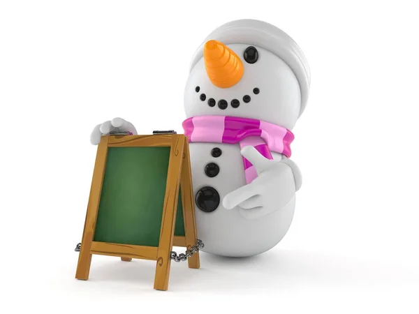 Schneemannfigur Mit Kreideschild Isoliert Auf Weißem Hintergrund Illustration — Stockfoto