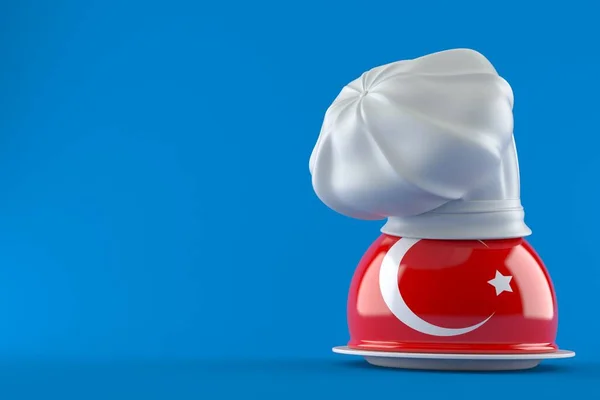 Catering dome with turkish flag isolated on blue background. 3d illustration