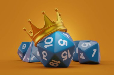 Turuncu zarı olan RPG zarları. 3d illüstrasyon