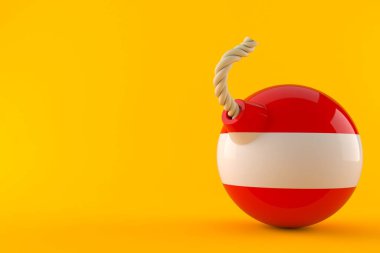 Turuncu arka planda Avusturya bayrağı olan bomba. 3d illüstrasyon