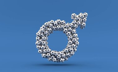 Mavi arka planda zardan yapılmış erkek cinsiyet sembolü. 3d illüstrasyon