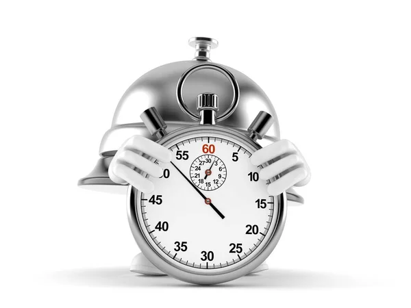 Hotel Bell Character Stopwatch Isolated White Background Illustration — Stock Photo, Image