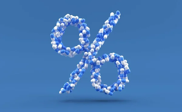 Pillen Prozent Symbolform Isoliert Auf Blauem Hintergrund Illustration — Stockfoto