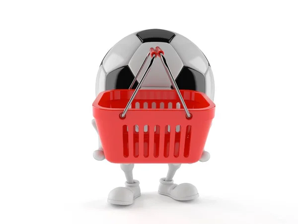 Soccer Ball Character Holding Empty Shopping Basket Isolated White Background — Stock Photo, Image