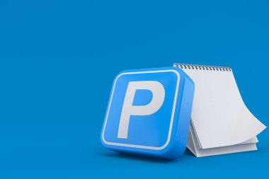 Mavi arkaplanda boş takvim bulunan park simgesi. 3d illüstrasyon