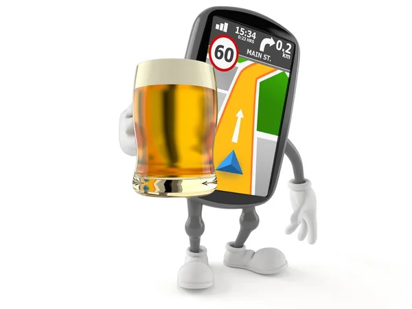 Gps Navigation Character Holding Beer Glass Isolated White Background Illustration — Stock Photo, Image