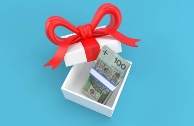 Mavi arka planda Polonya para birimi var. 3d illüstrasyon