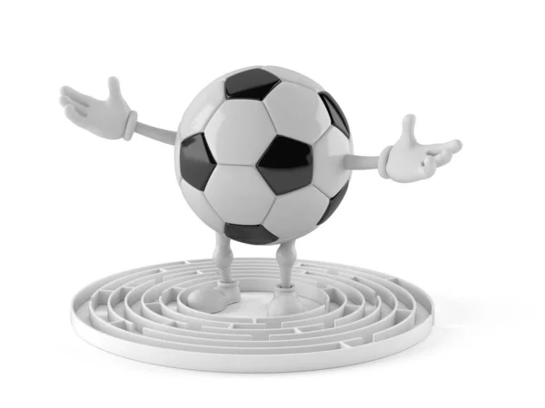 Personagem Bola Futebol Dentro Labirinto Isolado Fundo Branco Ilustração — Fotografia de Stock