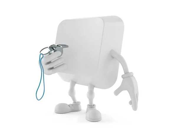 Computador Chave Personagem Segurando Assobio Isolado Fundo Branco Ilustração — Fotografia de Stock