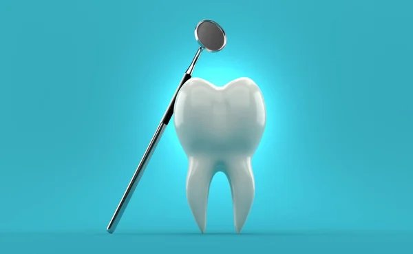 Dente Com Espelho Dental Fundo Azul Ilustração — Fotografia de Stock