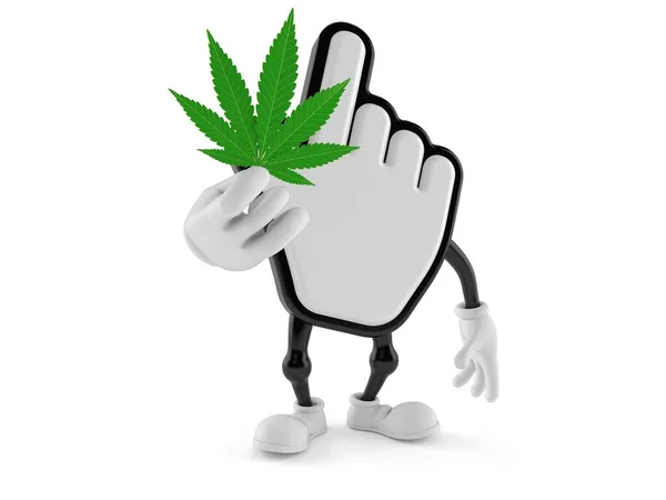 Personagem Cursor Segurando Folha Cannabis Isolado Fundo Branco Ilustração — Fotografia de Stock