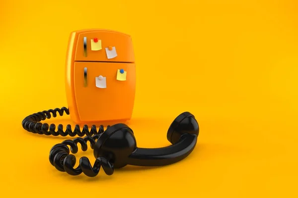 Koelkast Met Telefoon Handset Geïsoleerd Oranje Achtergrond Illustratie — Stockfoto