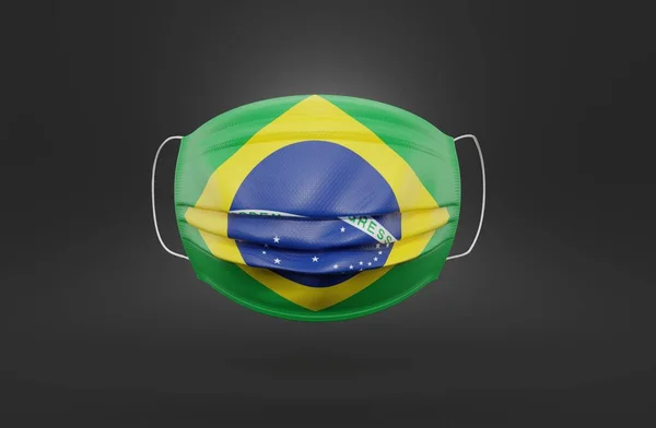 Máscara Médica Com Bandeira Brasil Fundo Cinza Ilustração — Fotografia de Stock