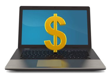 Bilgisayarlı para birimi beyaz arka planda izole edilmiş. 3d illüstrasyon