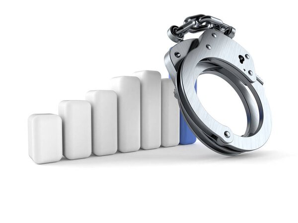Handcuffs with chart isolated on white background. 3d illustration