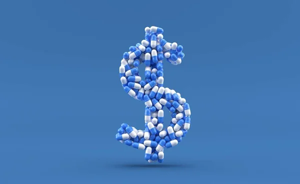 Χάπια Σχήμα Δολαρίου Που Απομονώνονται Μπλε Φόντο Εικονογράφηση — Φωτογραφία Αρχείου