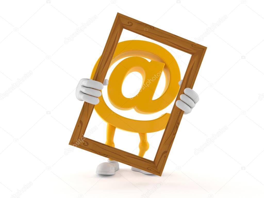 E-mail character holding picture frame isolated on white background. 3d illustration