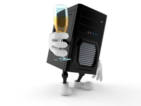 Computer Character Toasting Isolated White Background Illustration — Stock Photo, Image