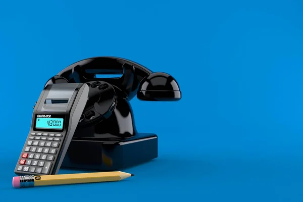 Telefone Com Calculadora Lápis Isolado Fundo Azul Ilustração — Fotografia de Stock