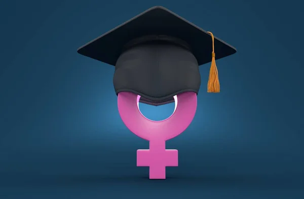 Simbolul Sex Feminin Mortarboard Fundal Albastru Ilustrație — Fotografie, imagine de stoc